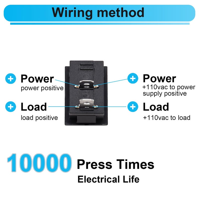 TWTADE 8Pcs 12V Rocker Switch On/Off 2 Pin 2 Position SPST Car Auto Boat Rocker Toggle Switch AC 6A/250V 10A/125V KCD1-1-101 - Image 3